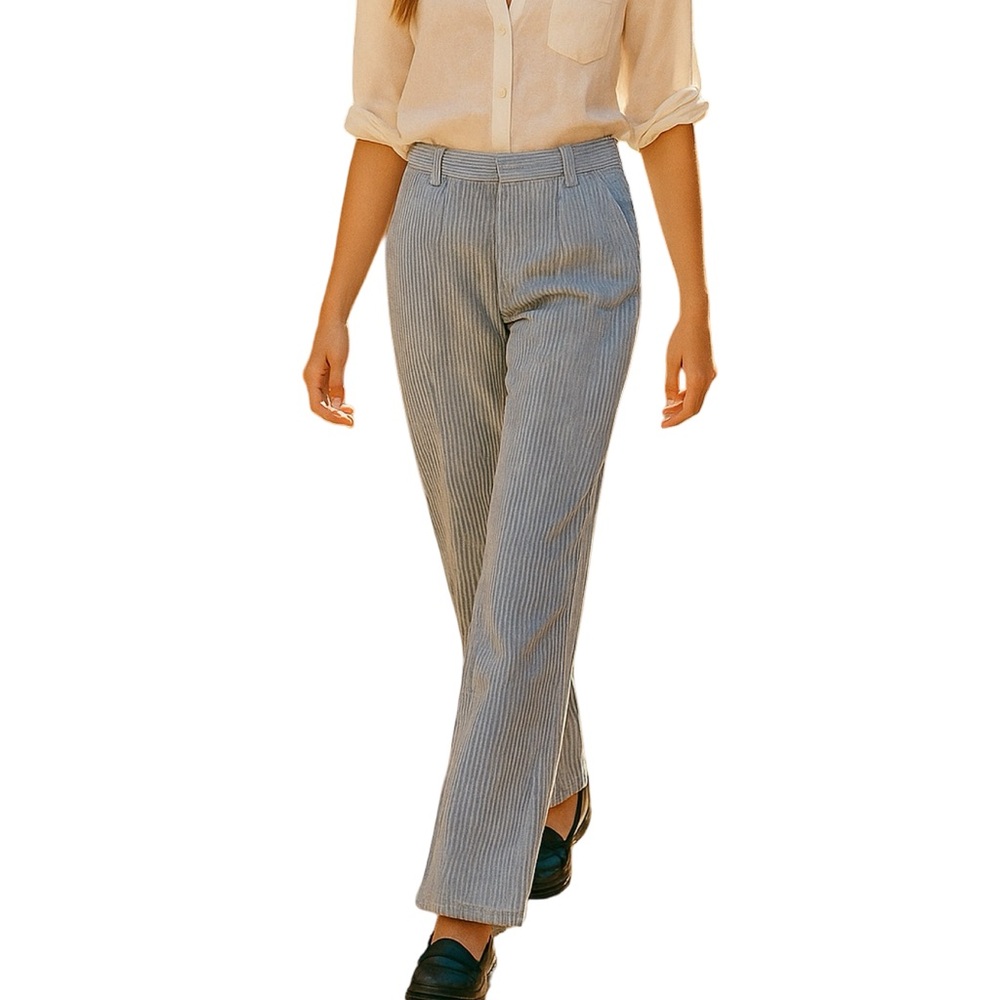 Aritzia Sunday Best Striped Corduroy Blue Trousers Y2K Business Casual Office